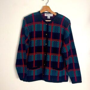 Crystal Kobe Vtg Button Up Plaid Cardigan Sweater Womens size medium cute